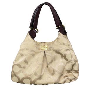Coach Madison Beige Signature Op Art Sateen Maggie Hobo Shoulder Bag Purse